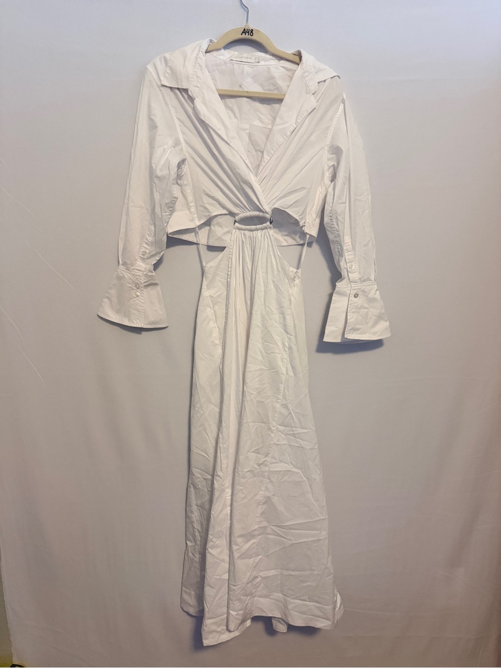 NEW SIMKHAI Signature Alex Pleated Cut Out Shirt Dress White Poplin Maxi Midi XS - Picture 5 of 7
